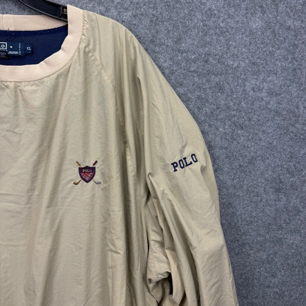 Polo Ralph Lauren Mens XL Tan‎ Nylon Mesh Lined Golf Crest Pullover Windbreaker